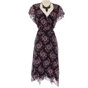 18W 2X▪️BLACK/PINK FLORAL LACE ASYMMETRICAL DRESS